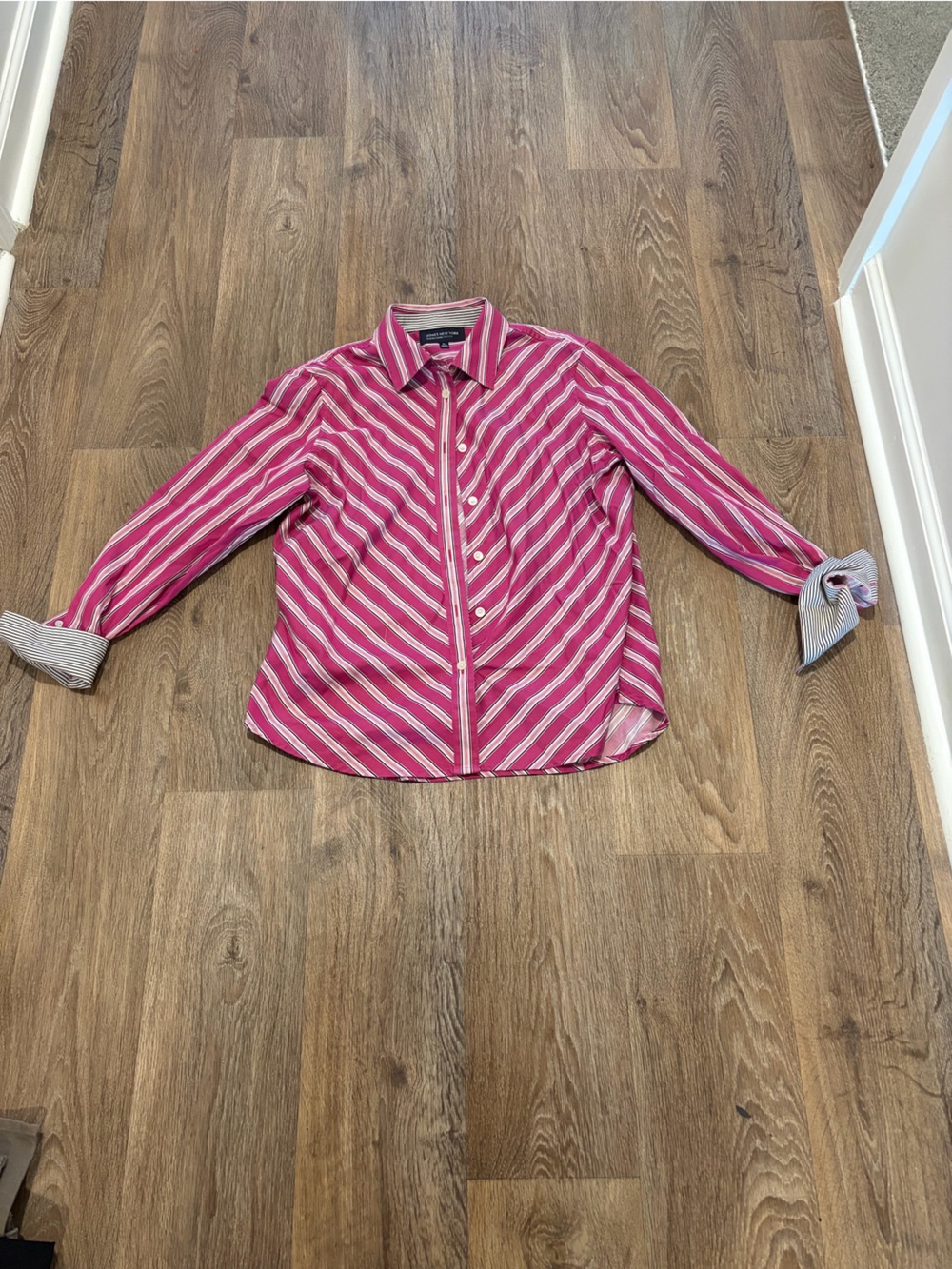 Jones New York Pink and White Striped Button-Down Shirt